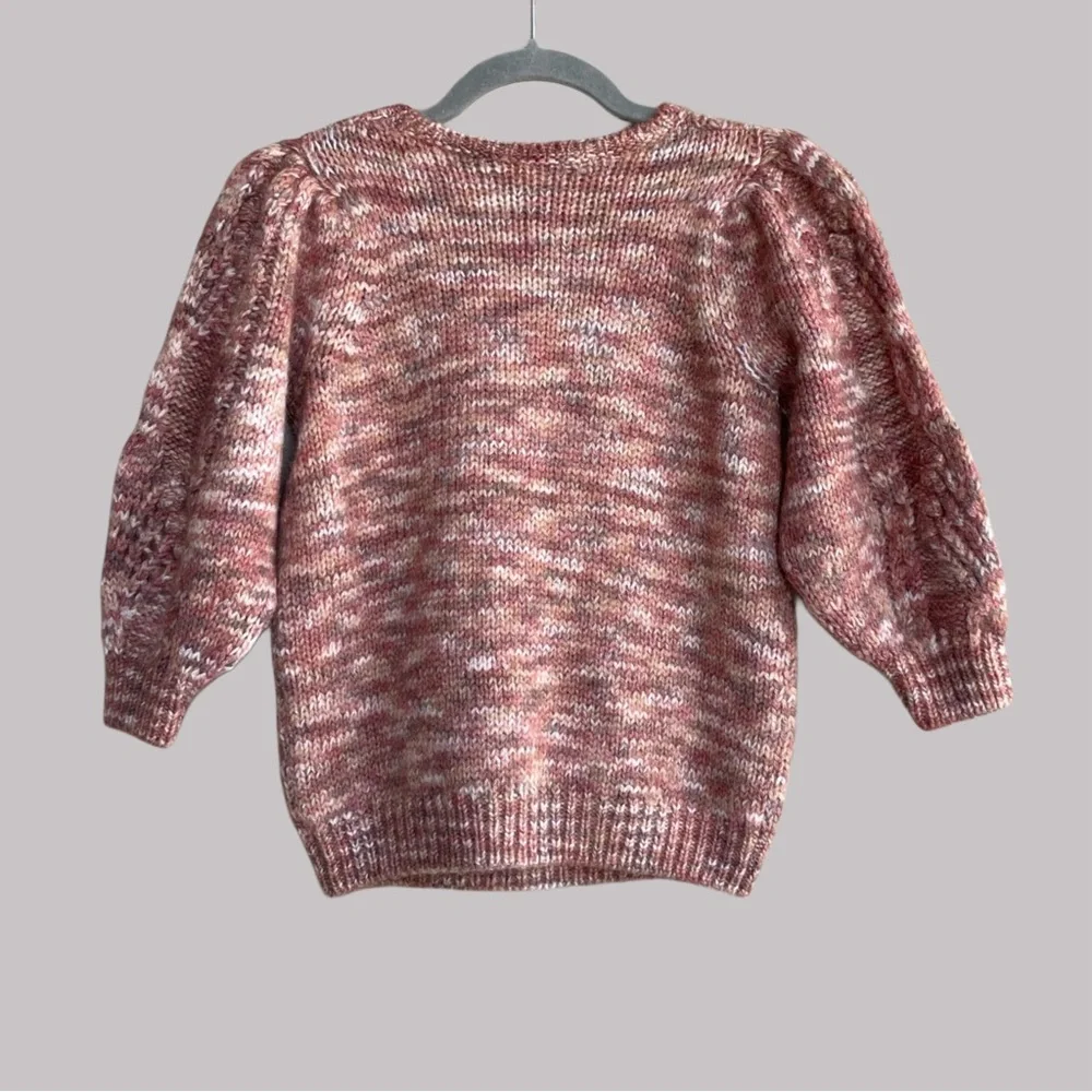 SEZANE Red Mohair Wool Cable Knit Short 3/4 Puff Sleeve Sweater Giulia Jumper XS - Picture 8 of 12